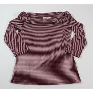 Heart & Hips Top Womens M Burgundy Striped Cowl Neck 3/4 Sleeve Juniors Blouse